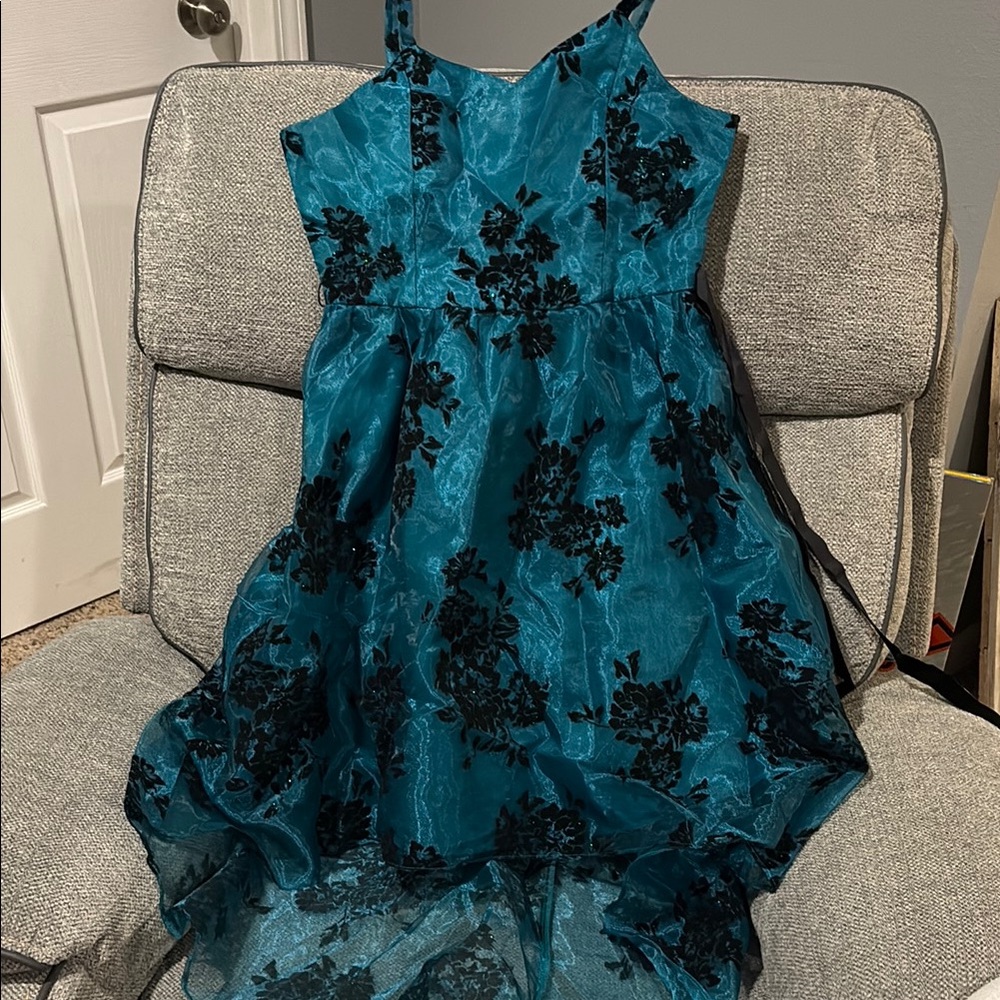 Elegant Teal and Black Kids Dress